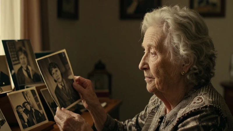 Cómo crear una línea del tiempo de tu vida personal 7 Mujer mayor observa fotos antiguas con nostalgia
