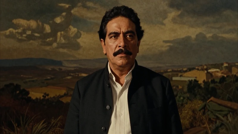 Zapata en paisaje revolucionario, fuerte contraste