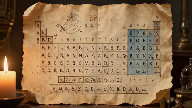 Línea del Tiempo de la Tabla Periódica: Evolución Completa 3 Antiguo pergamino ilustra la tabla periódica