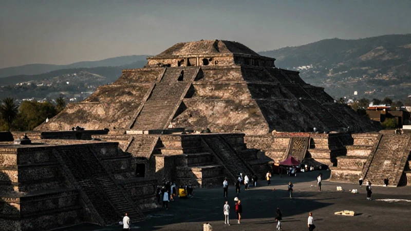 Pirámide de Teotihuacán bajo luz cinematográfica