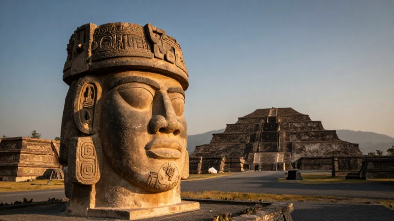 Cabeza Olmeca con pirámide dorada