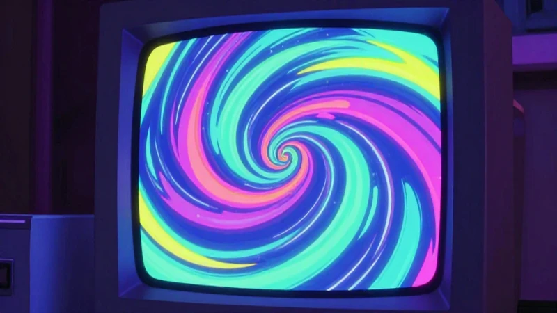Pantalla retro con colores neón vibrantes