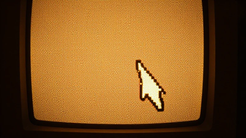 Pantalla retro y cursor parpadeante brillan cálidamente