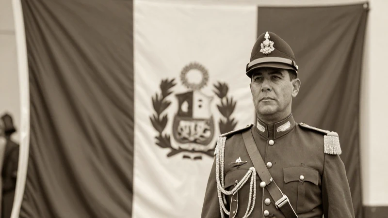 Hombre en uniforme, bandera peruana, fotografía antigua