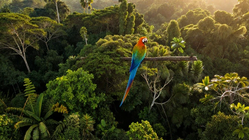 Mapa de la biodiversidad en México y su relación global 7 Selva exuberante, guacamayo brillante, luz dorada