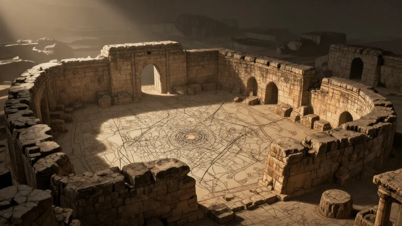 Mapa conceptual de civilizaciones antiguas: qué incluye 3 Ruinas antiguas con mapa detallado e iluminación dramática