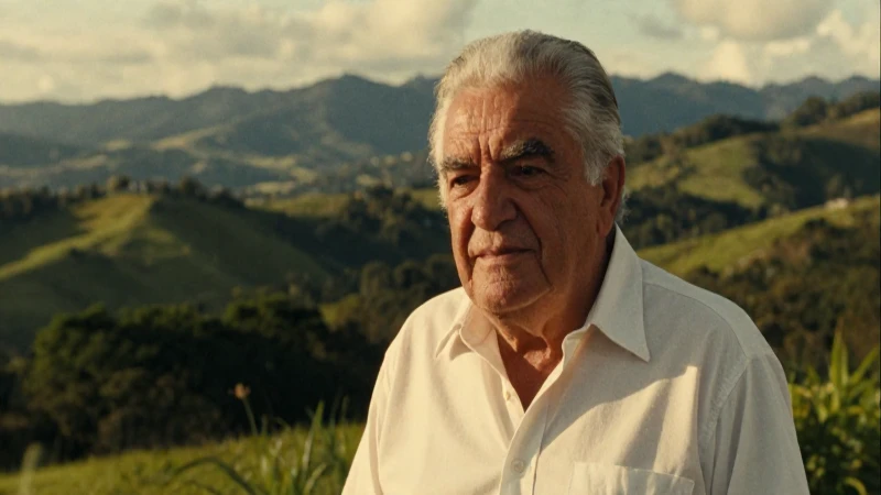 Retrato de García Márquez en paisaje dorado