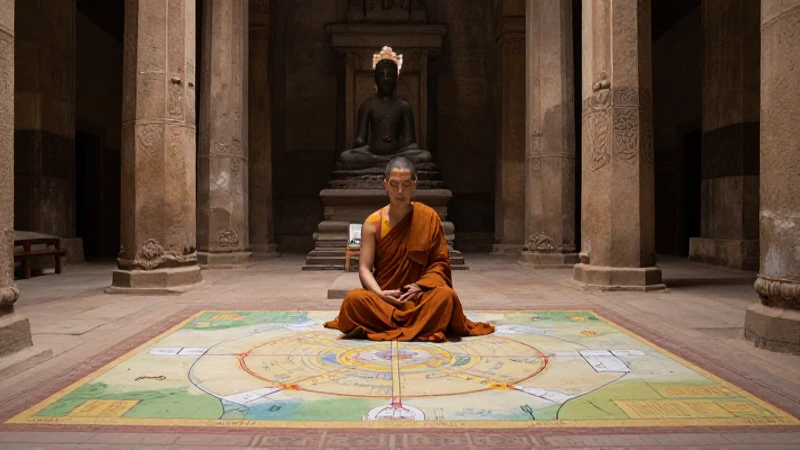 Meditación budista en templo antiguo es sereno