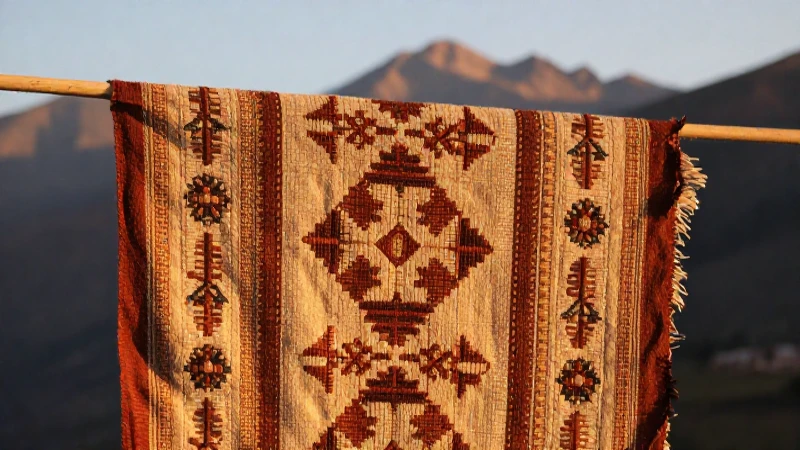 Fragmento textil wari con luz dorada andina