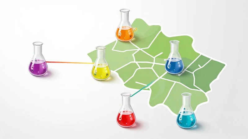 Laboratorio iluminado con mapa y matraces