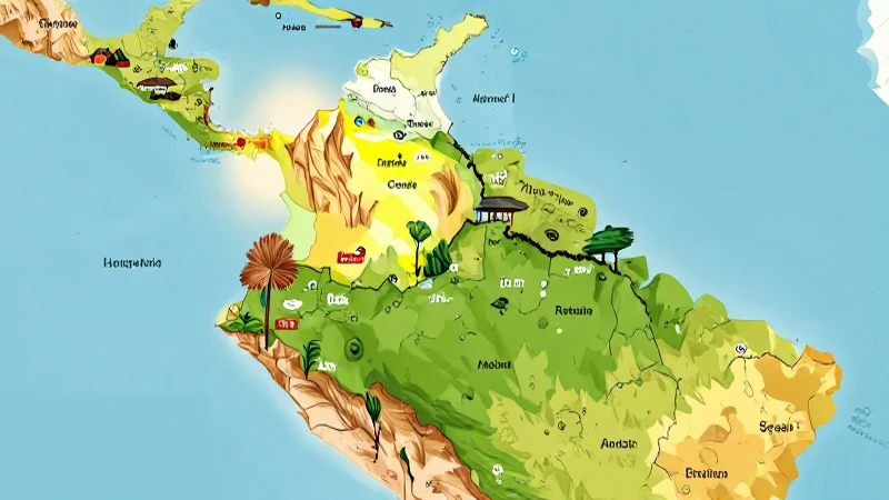 Mapa colombiano soleado con paisajes vibrantes