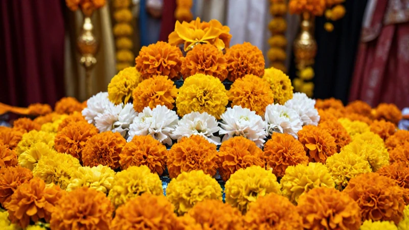 Cuáles son el significado y elementos del Día de Muertos 7 Altar floral festivo, colores cálidos vibrantes