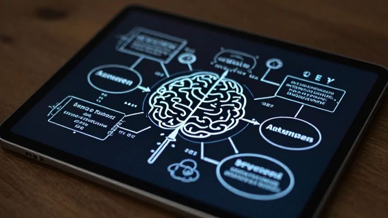 Tableta digital con mapa mental estilizado