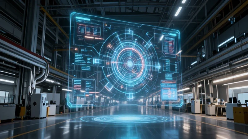 Cuál es el mapa conceptual de producción 2026 por empresas 7 Fábrica futurista con mapa holográfico y luces dramáticas