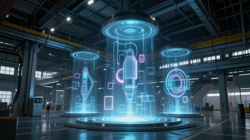 Cuál es el mapa conceptual de producción 2026 por empresas 8 Fábrica futurista con hologramas e iluminación cinematográfica