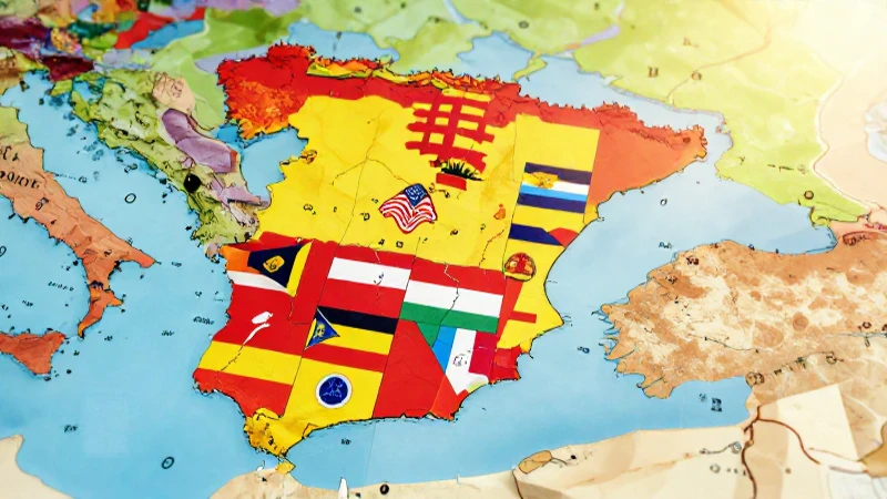 Mapa vibrante de España con luz cálida