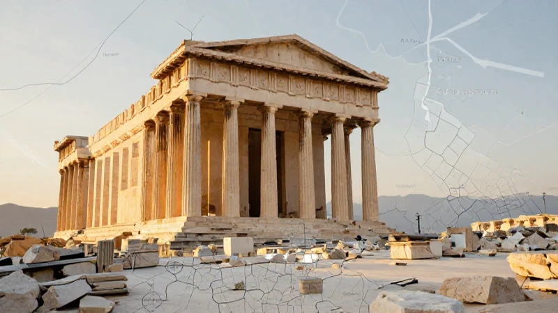 Cómo crear un mapa conceptual de la antigua Grecia 4 Arquitectura griega antigua, ilustración dorada estilizada