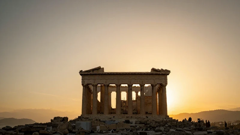 Cómo crear un mapa conceptual de la antigua Grecia 6 Ruinas griegas al atardecer, imagen cinematográfica