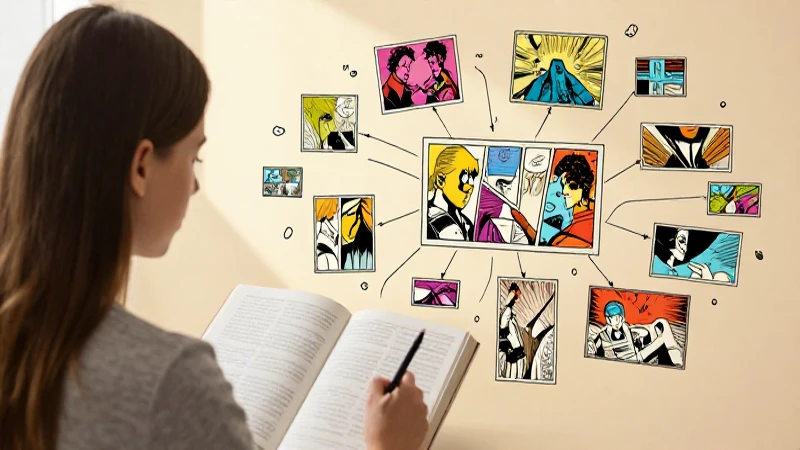 Joven estudia cómics con mapa mental colorido
