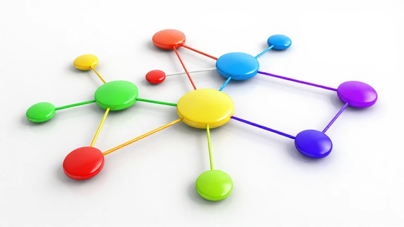 Diagrama colorido con nodos interconectados