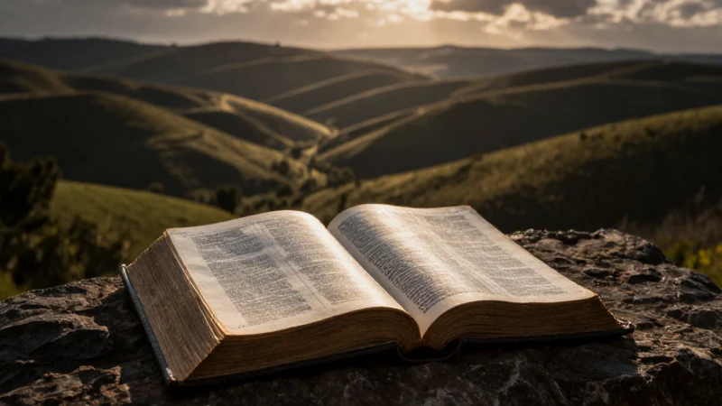 Biblia antigua, paisaje campestre, luz dramática