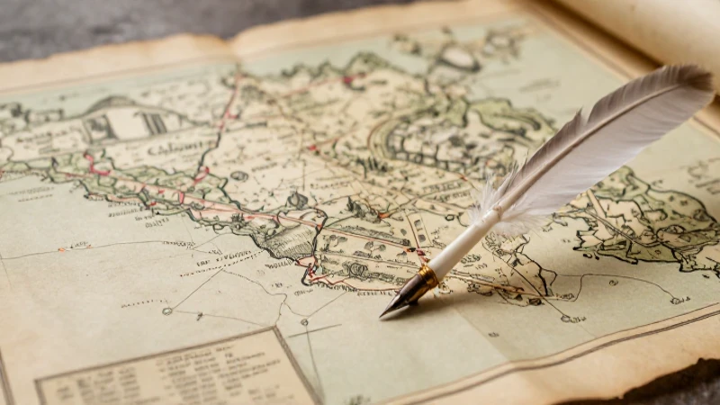 Mapa antiguo resalta detalles con luz suave