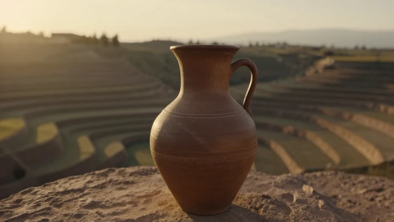 Cerámica mochica dorada, suave enfoque cinematográfico