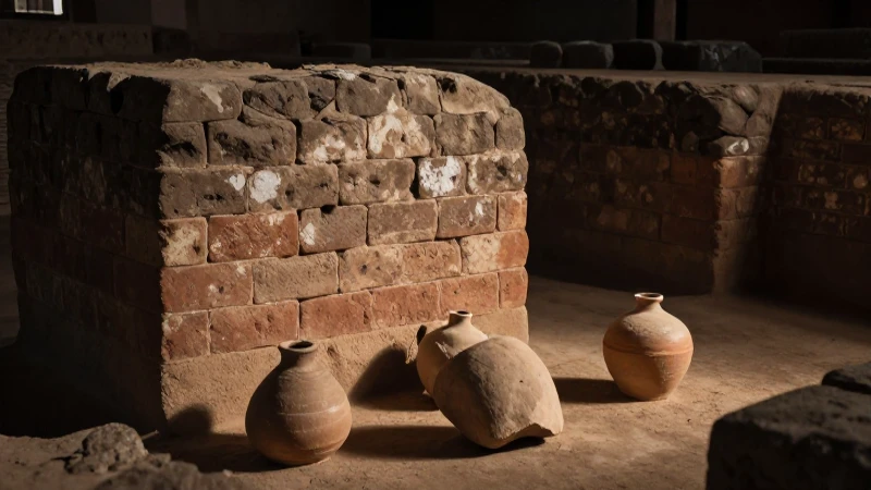 Ruinas antiguas resaltadas por cálida luz dramática