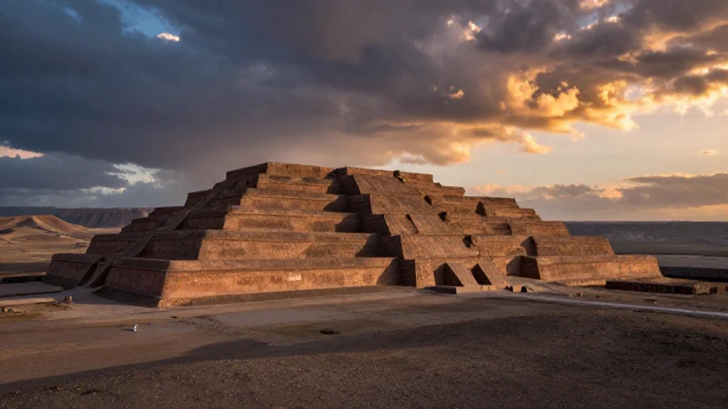 Pirámides mochicas al atardecer en el desierto
