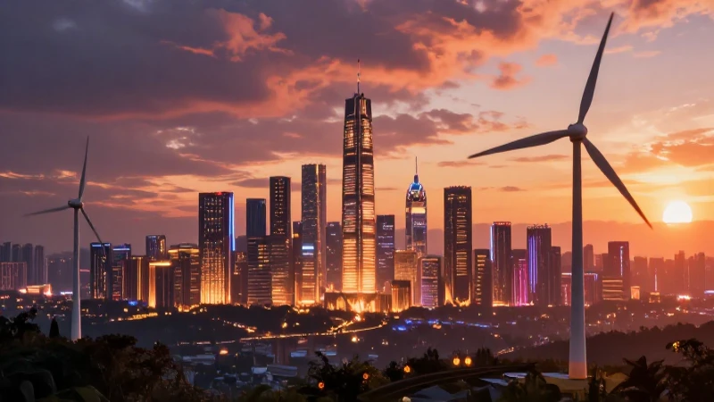 Horizonte futurista brillante al atardecer cinematográfico