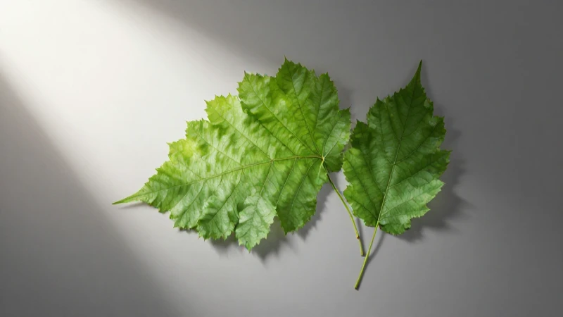 Hoja iluminada por luz brillante del estudio