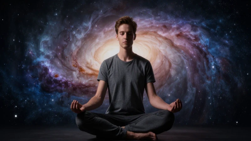 Joven medita ante galaxia dramática