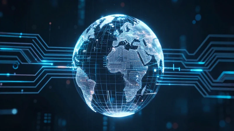 Globo futurista con circuitos e información digital
