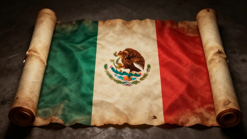Bandera mexicana en pergamino, iluminación dramática