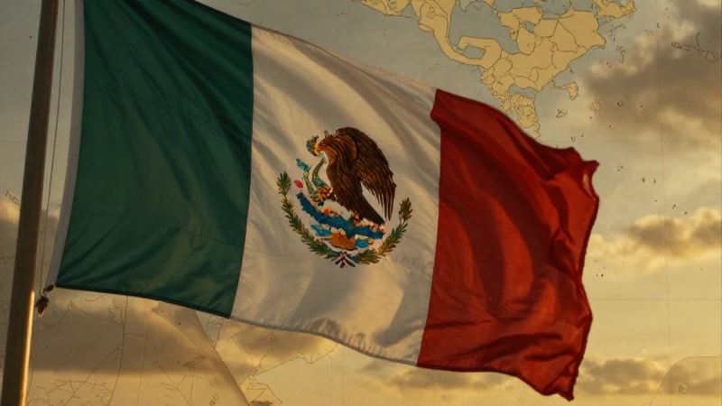 Bandera mexicana, mapa antiguo, luz dorada cinematográfica