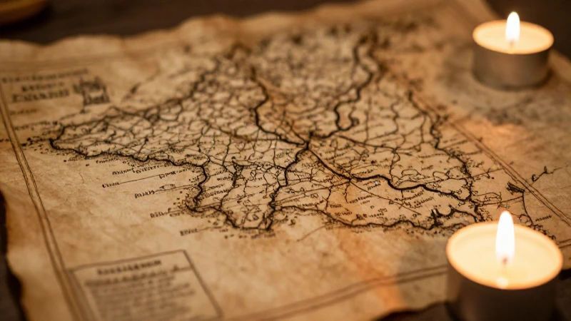 Mapa antiguo iluminado con luz cálida