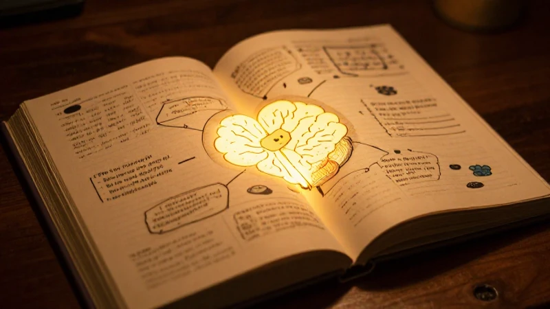 Mente brillante, libro abierto, luz cálida