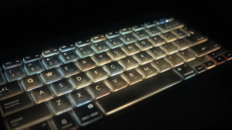 Libro abierto, teclado brillante, luz dramática