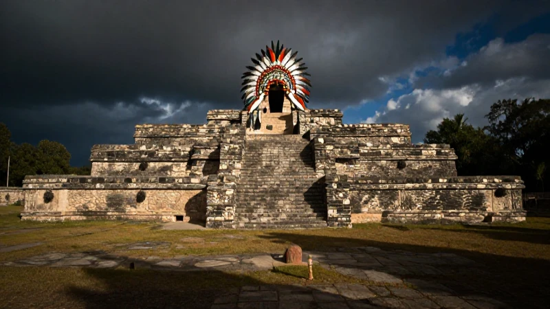 Ruinas antiguas iluminadas con drama y amplitud