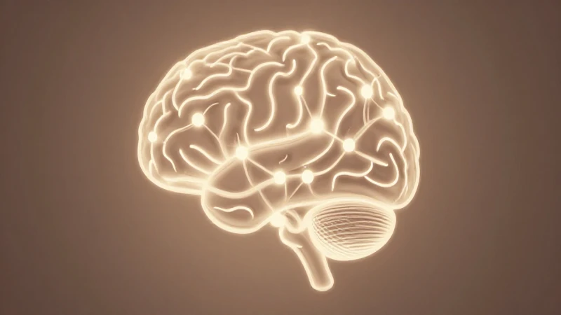 Silueta cerebral con nodos iluminados cálidamente