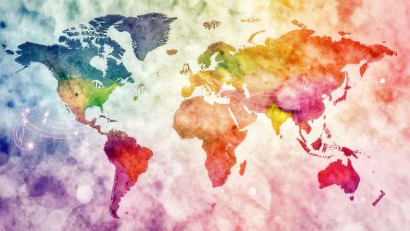 Mapa conceptual de la música: guía paso a paso para aprender 4 Mapa musical colorido con suave iluminación