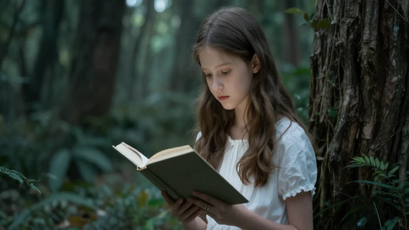 Cuál es el mapa conceptual que resume El mundo de Sofía 8 Niña lee libro en bosque místico
