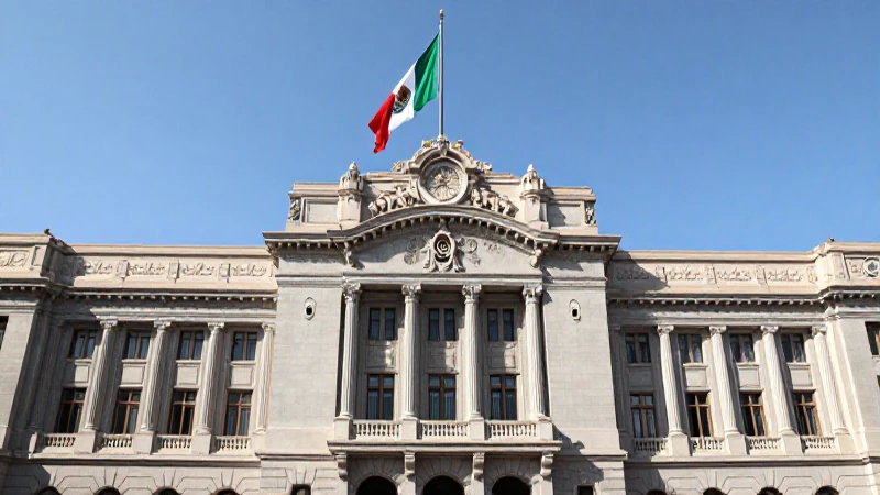 Fachada con bandera mexicana, luz solar