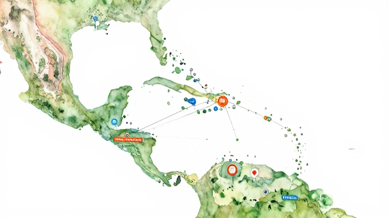 Mapa caribeño vibrante con nodos interconectados