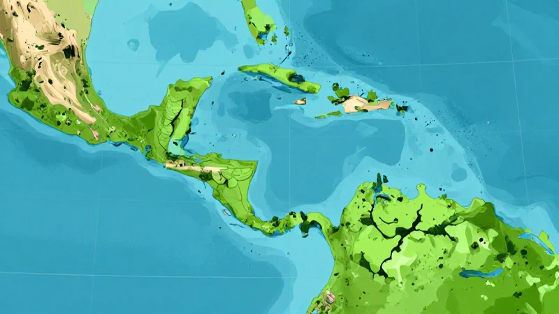 Mapa caribeño vibrante e ilustrado desde arriba