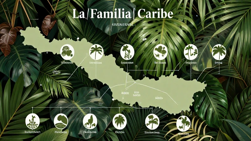 Árbol genealógico caribeño, ilustración tropical vibrante