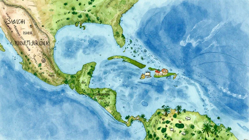 Mapa caribeño vibrante, estilo acuarela aérea