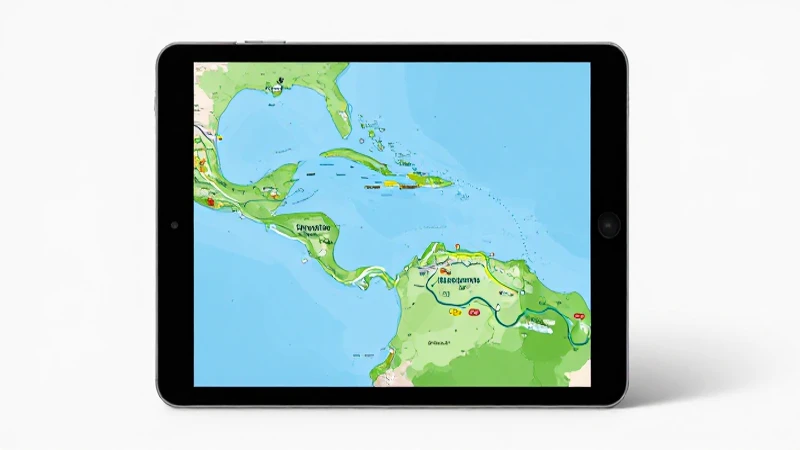 Mapa del Caribe en tableta digital