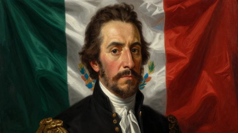 Cuál es el legado de Agustín de Iturbide en México 4 Retrato realista de Iturbide con bandera mexicana