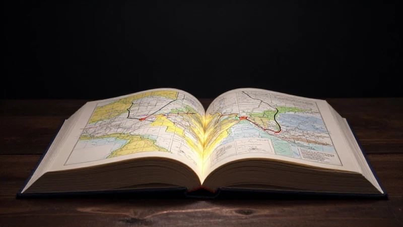 Mapa conceptual de la reseña literaria: Guía para entender 3 Libro abierto con mapa luminoso, ángulo bajo